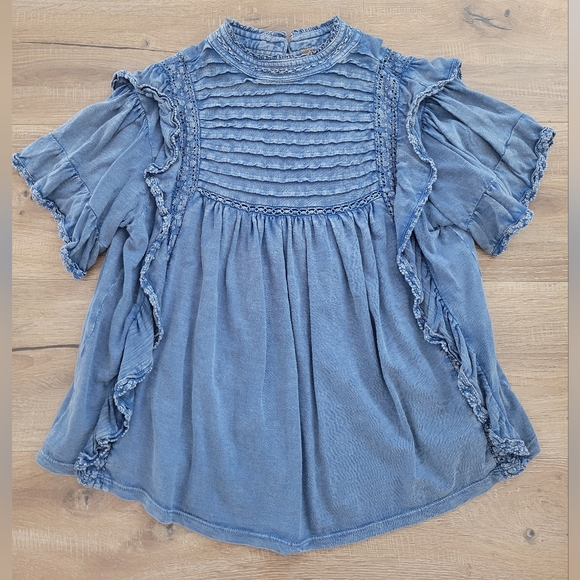 EUC Free People Le Femme Ruffled Crotchet Top Size XS - Picture 3 of 7